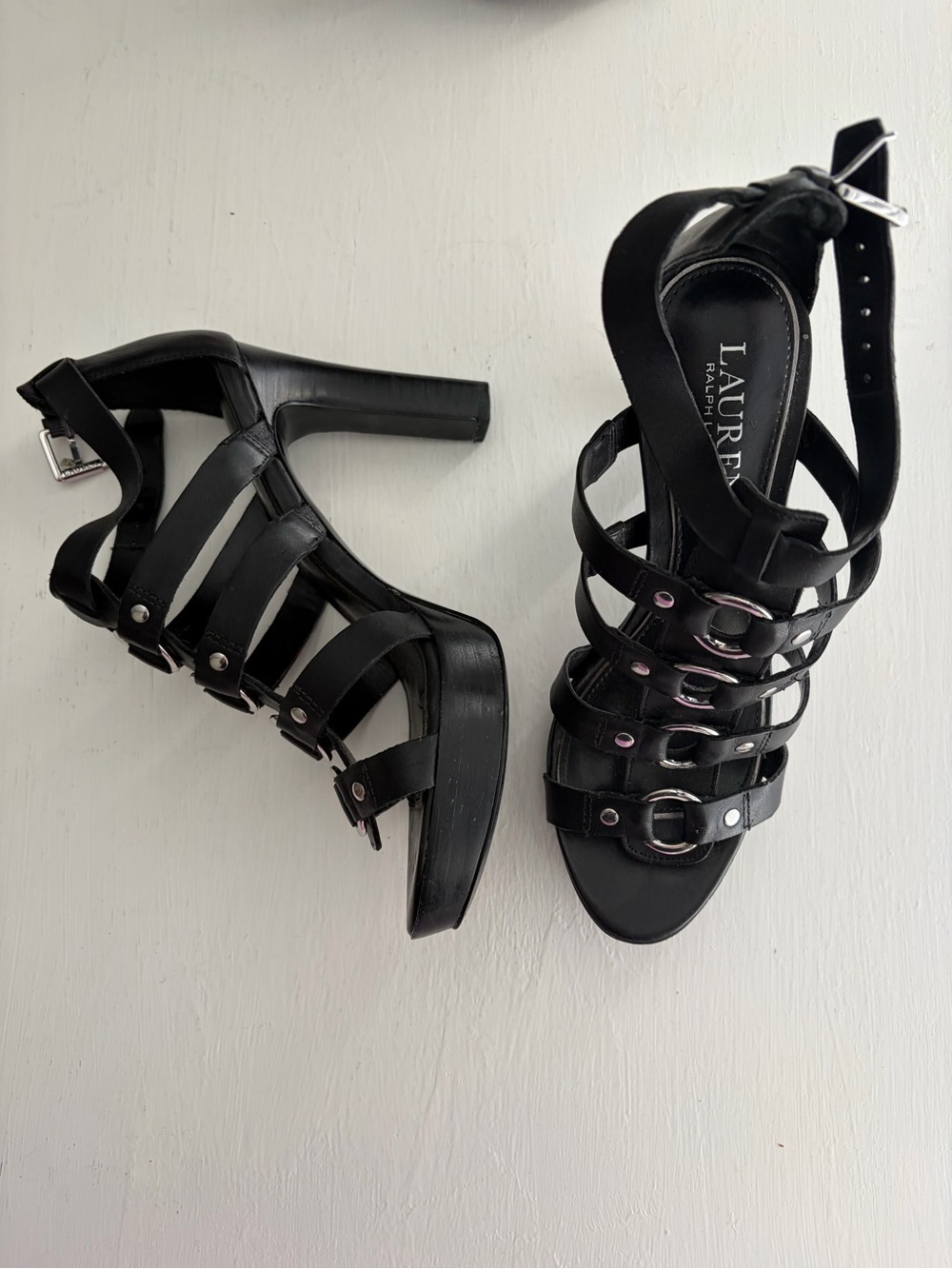 Lauren Ralph Lauren Black Strappy High Heels 6.5